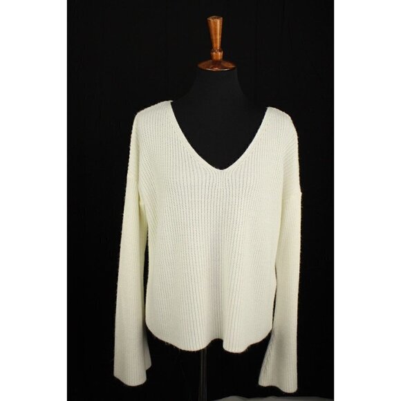 Topshop Womens Sz 4 Cross Back Lace Up Back Sweater Bell Sleeve Boho Ivory s - Picture 5 of 12
